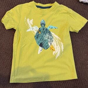Tea Collection Yellow Short Sleeve Tee with Blue Turtle Graphic
